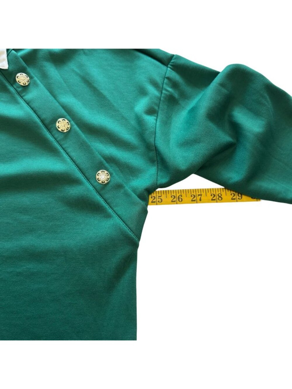Vtg French Laundry Womens 1X Top Green Layered-Look Buttons White Collar 3/4 - Picture 12 of 15